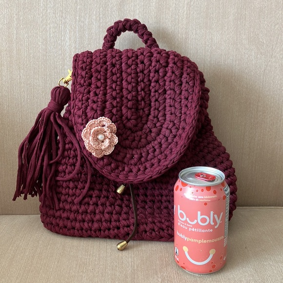 Burgundy Hand Made Backpack Purse - Picture 2 of 4